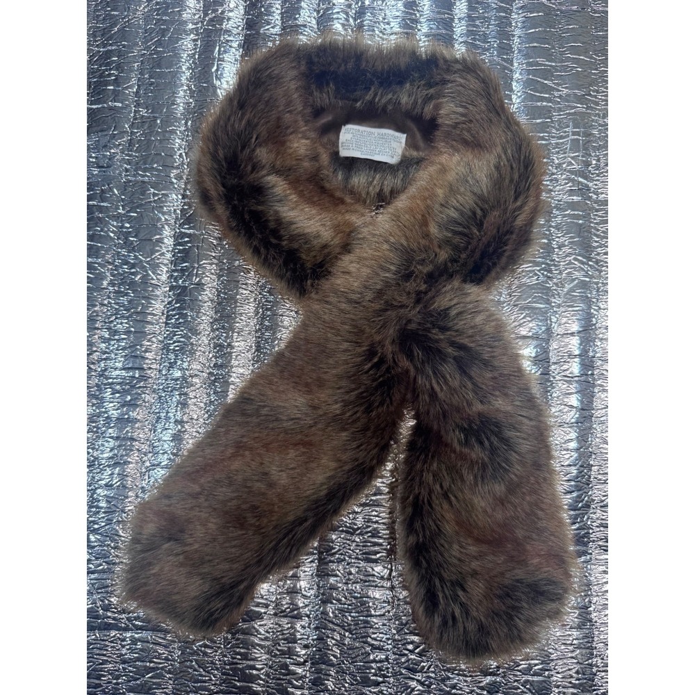 Restoration Hardware Faux Fur Scarf Brown Pull Through Wrap CA55697 Luxurious